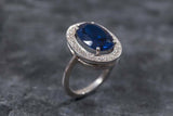 2.5ct Oval Cut Blue Sapphire Diamond Halo Engagement Ring 18k White Gold Finish