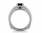 Milgrain Solitaire with Accents Ring 2ct Round Black Diamond 14k White Gold Over