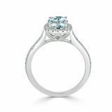 2Ct Oval Cut Blue Aquamarine Engagement Ring 14K White Gold Finish Diamond Halo