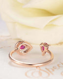 1ct Pear Cut Pink Ruby Diamond Halo Open Cuff Engagement Ring 14k Rose Gold Over