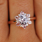 2ct Round Cut Peach Morganite Diamond Flower Engagement Ring 14k Rose Gold Over