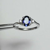 1ct Oval Cut Blue Sapphire Three Stone Engagement Ring 14k White Gold Finish