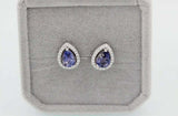 2.3ct Stud Earrings Pear Cut Blue Tanzanite Diamond Halo 14k White Gold Finish