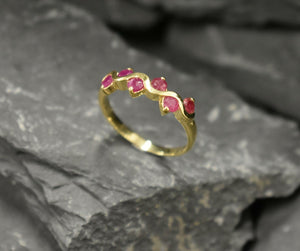 0.6ct Wedding Ring Band Round Cut Pink Ruby Stackable Wave 14k YellowGold Finish