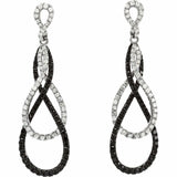 Round Cut Black Diamond Infinity Intertwined Drop Earrings 14k White Gold Finish