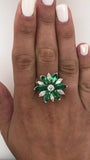 1.73ct Marquise Cut Green Emerald Engagement Ring Flower 14k White Gold Finish