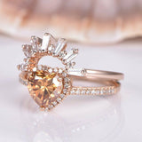 1.9ct Heart Yellow Citrine Halo Bridal Set Engagement Ring 14k Rose Gold Finish