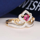 3ct Pear Cut Pink Ruby Engagement Ring 14k Yellow Gold Finish Queen Crown Bridal