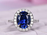 2.3ct Oval Cut Blue Sapphire Halo Solitaire with Accent Ring 14k White Gold Over