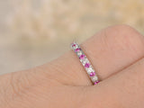 1.2ct Round Cut Pink Sapphire Wedding Band Half Eternity 14k White Gold Finish