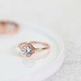 1Ct Round Cut Diamond Floral Halo Solitaire Engagement Ring 14K Rose Gold Finish