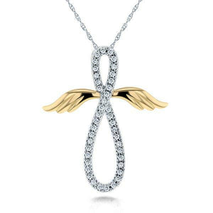 2Ct Round Cut Diamond Flying Angel Pendant 14K Dual Gold Finish NO CHAIN