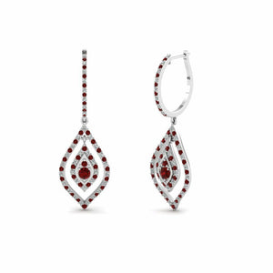 1ct Round Cut Red Garnet Diamond Filigree Drop Earring Women 14k White Gold Over