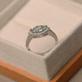 1.5ct Marquise Cut Aquamarine Engagement Ring Diamond Halo 14k White Gold Finish