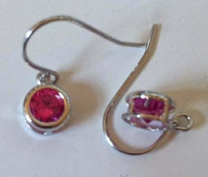 1ct Drop Earrings Round Cut Ruby Bezel Solitaire Fish Hook 14k White Gold Finish