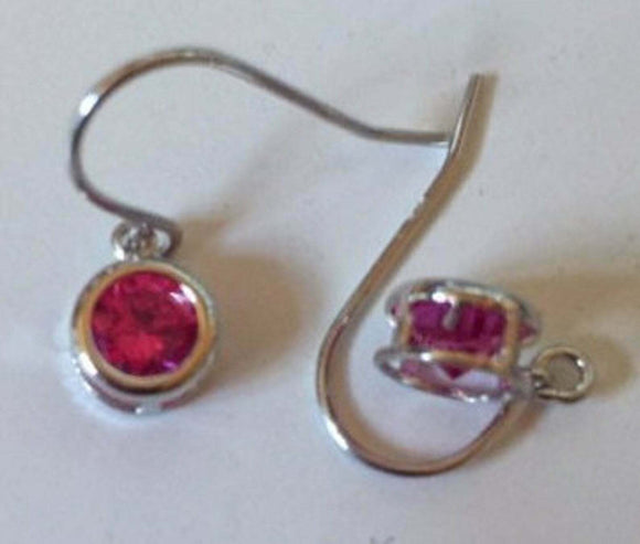 1ct Drop Earrings Round Cut Ruby Bezel Solitaire Fish Hook 14k White Gold Finish