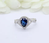 2ct Pear Cut Blue Sapphire Engagement Ring Split Shank Halo 14k WhiteGold Finish