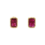 1.5ct Stud Earrings Emerald Cut Pink Ruby Solitaire Design 14k Yellow Gold Over