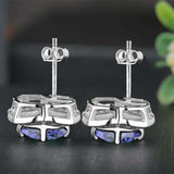 2.5ct Stud Earrings Round Cut Blue Tanzanite Diamond Floral 14k WhiteGold Finish