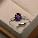 2ct Oval Cut Purple Amethyst Heart Shape Diamond Accents Ring 14k WhiteGold Over