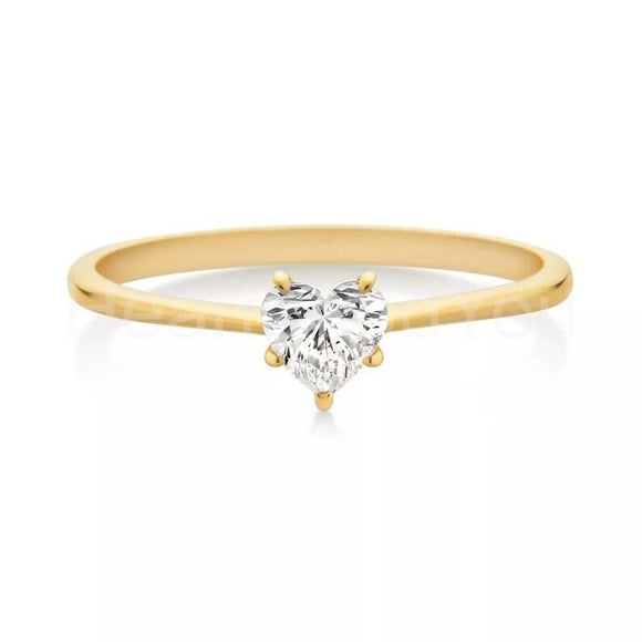 0.1ct Heart Simulated Diamond Minimalist Engagement Ring 14k Yellow Gold Plated