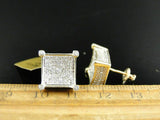 1ct Round Cut Diamond Square Cluster Hip Hop Stud Earrings 14k Yellow Gold Over