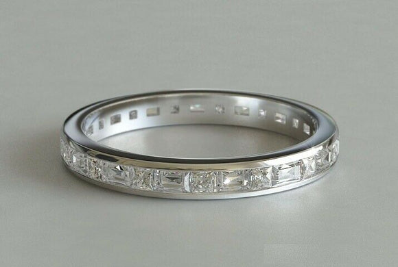 2.1ct Baguette Cut Diamond Wedding Band Channel Set Eternity 14k White Gold Over