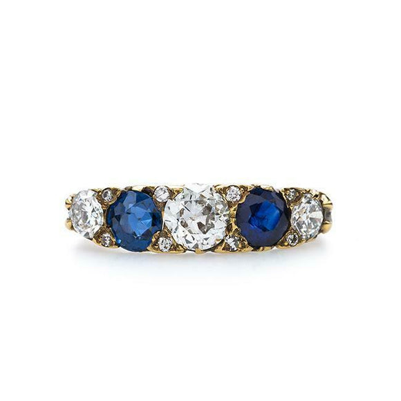 2.5ct Round Cut Alternate Sapphire Diamond Five Stone Band 14k Yellow Gold Over