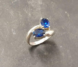 1.6ct Engagement Ring Oval Blue Sapphire Two Stone Bypass 14k White Gold Finish