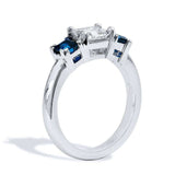 2ct Asscher Diamond Engagement Ring Trilogy Sapphire Accent 14k White Gold Over