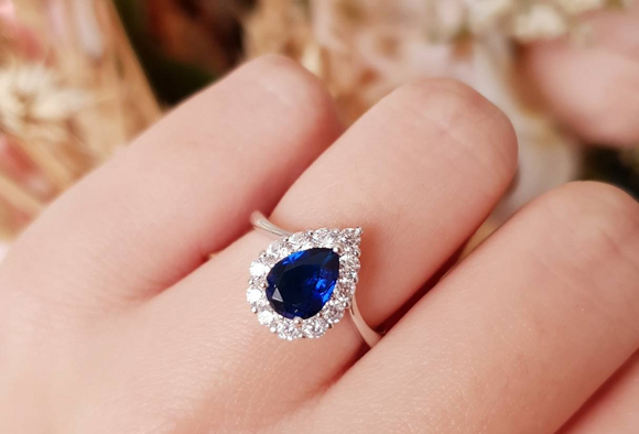 1ct Pear Blue Sapphire Engagement Ring 14k White Gold Finish Teardrop Pear Shape