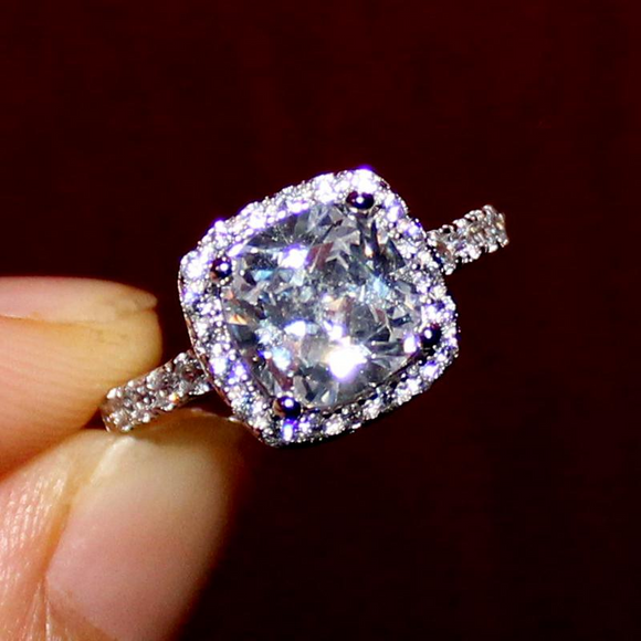 2.3Ct Cushion Cut Diamond Halo Engagement Ring 14K White Gold Over Round Accent