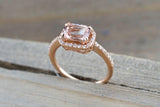 1.3ct Cushion Cut Peach Morganite Halo Engagement Ring 14k Rose Gold Finish