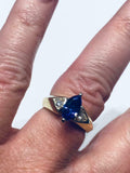 2ct Engagement Ring Marquise Cut Blue Sapphire Wide Trilogy 14k Yellow Gold Over