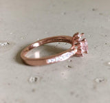 1.7ct Round Cut Peach Morganite Engagement Ring Flower Halo 14k Rose Gold Finish