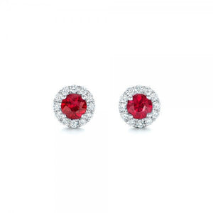 1ct Round Cut Pink Ruby Halo Women Stud Earrings 14k White Gold Finish