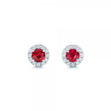 1ct Round Cut Pink Ruby Halo Women Stud Earrings 14k White Gold Finish