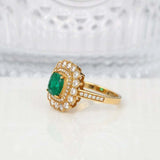 2.5ct Cushion Cut Green Emerald Dual Halo Milgrain Ring 14k Yellow Gold Finish