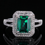 2ct Emerald Cut Green Emerald Double Halo Engagement Ring 14k White Gold Finish