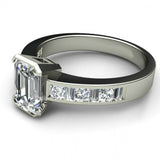 2ct Emerald Cut Diamond Bezel Channel Engagement Ring In 14k White Gold Finish