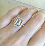 2ct Emerald Cut Blue Aquamarine Engagement Ring Halo Diamond 14k Rose Gold Over