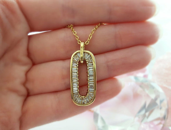 3ct Baguette Cut Diamond Oval Hollow Pendant 14k Yellow Gold Finish NO CHAIN