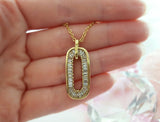 3ct Baguette Cut Diamond Oval Hollow Pendant 14k Yellow Gold Finish NO CHAIN