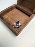 1.7ct Engagement Ring Emerald Blue Sapphire Diamond Accent 14k White Gold Finish