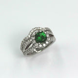 2.5ct Round Cut Green Emerald Diamond Halo Trio Set Ring 14k White Gold Finish