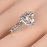 1ct Heart Cut Peach Morganite GF Proposal Engagement Ring 14k White Gold Finish