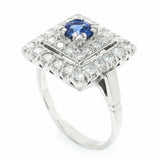 3.7ct Round Blue Sapphire Art Deco Edwardian Cocktail Ring 14k White Gold Finish