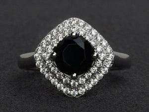 2.5ct Round Cut Black Diamond Engagement Ring 14k White Gold Finish Double Halo