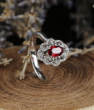 2.5ct Oval Cut Red Garnet Engagement Ring 14k White Gold Finish Vintage Filigree