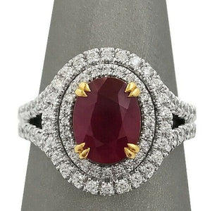 4Ct Oval Cut Pink Ruby Diamond Split Band Dual Halo Ring 14K White Gold Finish